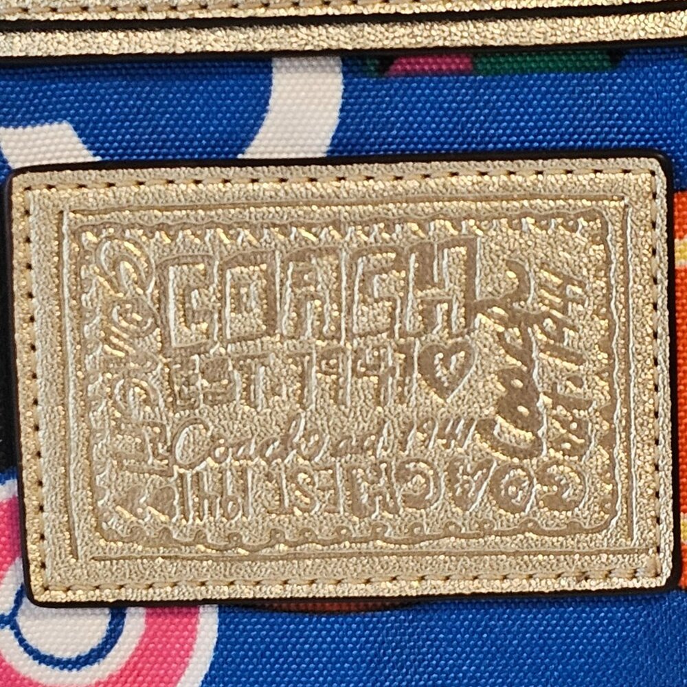 Coach Poppy Rare Vintage Bright Multicolor Gold Accents Purse Tote Style #F20080 - Picture 5 of 16
